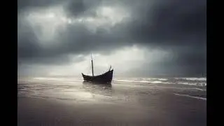 Viking ship on beach animated