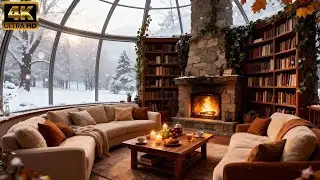 Winter Fireplace Jazz in a Quiet Library &ndash; Relaxing Snow Night Ambience ❄️📚