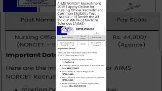 AIIMS NORCET Recruitment 2025|AIIMS NORCET New Recruitment 2025 #shorts