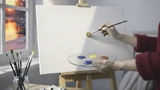Golden Winter River Glow ❄️ | Relaxing Acrylic Painting for Beginners
