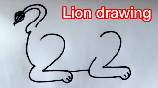 lion drawing with number 22|| how to draw a lion #trending 