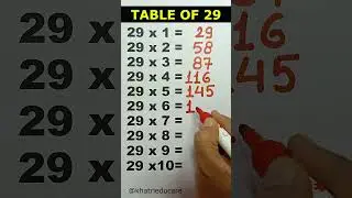 Table of 29, 29 ka pahada, Basic Maths #shorts #viral