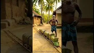 Poor Baba Builds Palm Leaf Train After Storm😢🚆 | Handcrafted Village Art |#shorts#train #palmleafart