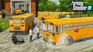 POWERWASHING MUDDY SCHOOL BUSES! | Farming Simulator 22
