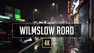 Wilmslow Road Manchester - Night Walk in Rain - Walking Tour, Travel Guide 4K Walks, Binaural Audio