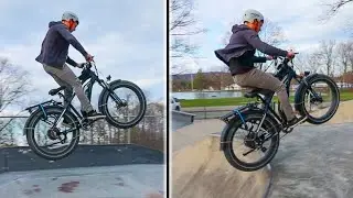 Электровелосипед с толстыми шинами в скейтпарке // Magicycle 52V
