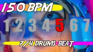 ✅ 150 BPM Backing Track in 7/4 🥁 Ten minutes of drums beat for practicing