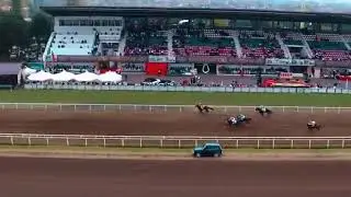 Drone shot from Krasnodar Hippodrome horse racing industry Russia.