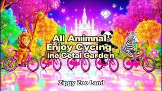 All Animals Enjoy Cycling in the Crystal Garden 🚴 Nursery Rhyme | Outdoor Fun Animal  Song for Kids