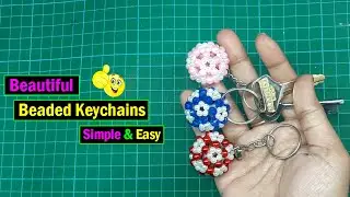 How to Make Crystal Beads Keychain at Home Easy | Beaded Ball Key chain Tutorial | Native Beadwork