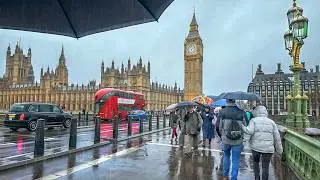 London Walk Tour 2026 | Rainy Queen&rsquo;s Walk South Bank, Tower Bridge to Westminster Bridge | 4K HDR