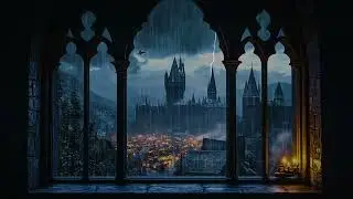 Hogwarts Castle Window on a Quiet Rainy Night, Soothing Ambience for Sleep and Relaxation