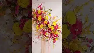 A9065 Yellow Hot Pink Hanging Flower Arrangement Floral Aisle Decor Wedding Supplies#wedding #rose