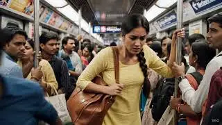 Metro ki bheed se pareshan lady. #aivideo #ai #aipr