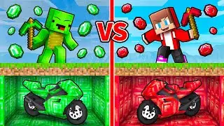 JJ and Mikey: EMERALD vs RUBY Vehicle Mine Battle in Minecraft - Maizen