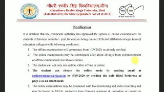 CRSU Notification Regarding Option of ONLINE Examination Mode for September-2020 Examinations
