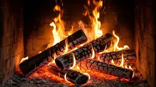 Wood-burning fireplace with a gentle flame and crackling sounds for a warm Christmas atmosphere 4K