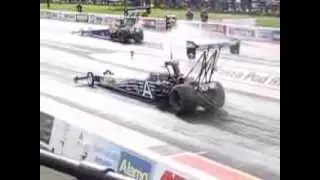 top fuel dragster launch and bursts pipe