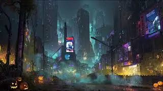 Haunted Megacity in 4k | 1 Hour plus of Dark Halloween Beats | NeonWave Syndicate Lofi