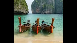 Tropical Longtail Boats &ndash; Relaxing Beach View with Calm Waves and Guitar Music