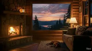 Sunset Cabin Fireplace &ndash; Relaxing Ambience with Woodland Spirits