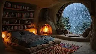 Warm Cave by the Fire in a Blizzard 🌬️ Winter Sleep Ambience & Relaxation