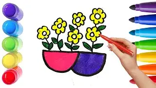 How To Draw cute FLOWER Drawing, Painting & Coloring For Kids and Toddlers_🌈🎨
