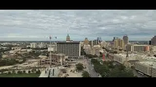 San Antonio Skyline, relaxing view looking at Hilton Palacio Del Rio and Tower Life