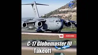 C17 Globemaster III extraordinary takeoff with engine roaring sound 🛫