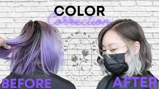 Violet to TikTok Inspired Brunette and Blonde Color Correction