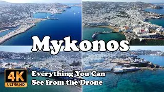 Mykonos Greece Town Chora &Mu;ύ&kappa;&omicron;&nu;&omicron;&sigmaf; from Drone footage view in 4K