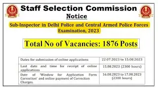 Sub-Inspector in Delhi Police and Central Armed Police Forces 2023 || Delhi Police SI || 1876 post