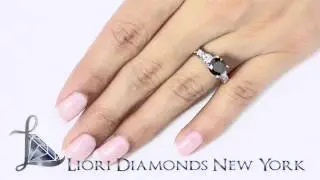 BDR-041 -2.30 Carat Natural Black Diamond Engagement Ring 14K White Gold Vintage Style