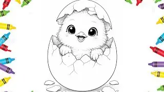 Clean Coloring of a Baby Chick 🐣 | Freshly Hatched Chick Drawing|coloring with me.