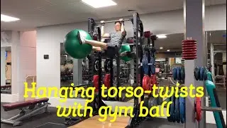 Hanging torso twist with stability ball. Bodyweight core training - JAMES TANG FITNESS