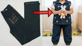 DIY: convert old geans in to baby Denim dress||supper easy cutting and stitching