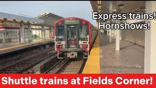 Shuttle trains at Fields Corner- express trains and hornshows!