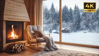 Cozy Fireplace with Snow Outside Window ❄️🔥 Peaceful Music for Sleep, Relax & Study (6 Hours)