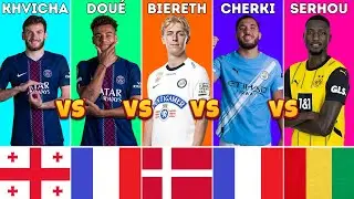 Khvicha Kvaratskhelia vs Dou&eacute; vs Biereth vs Rayan Cherki vs Serhou Guirassy | Player Comparison 2025
