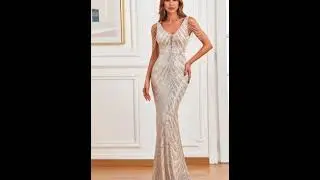 Silver Sequin Maxi Party Dress for Women