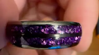 Personalized Gunmetal Purple Tungsten Rings For Men Amethyst Inlay Wedding