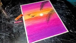 Magical Sunset with Palm Leaves 🌴 | Easy Oil Pastel Drawing for Beginners