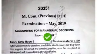 2019 Mdu DDE MCom 1st Year Accounting for Managerial Decision Question Paper