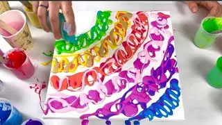 2 Rainbow Swipes, AMAZING iridescent cells & colour blending, acrylic paint pour, abstract fluid art