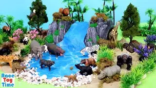 Fun Safari, Volcano, and Island Landscape Sets with Animal Figures