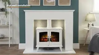 Adam Corinth Stove Fireplace in Pure White & Grey with Downlights & Woodhouse Electric Stove