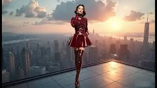 Mannequin en cuissardes, gants & robe de cuir se m&eacute;tamorphose au dessus de New York
