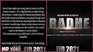 Salman Khan Announces Radhe Your Most Wanted Bhai Movie's Release Date Eid 2021Only In Theatres