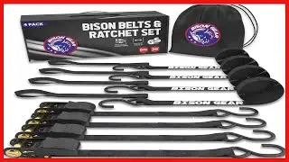 Ratchet Tie Down Straps 20ft 4 Pack by Bison Gear&reg; UV Resistant 2200lb Heavy Duty Cargo Straps