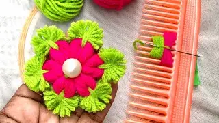 Amazing Woolen Flower Craft Idea Using Comb -Hand Embroidery Amazing Trick -Diy Flowers